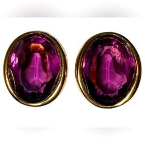 Christian Dior purple rhinestone clip on earrings
